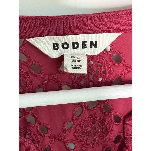 Boden Eden Broderie Jersey Puff Sleeve Midi Dress Garnet Red Women's Size 8P - Picture 7 of 11